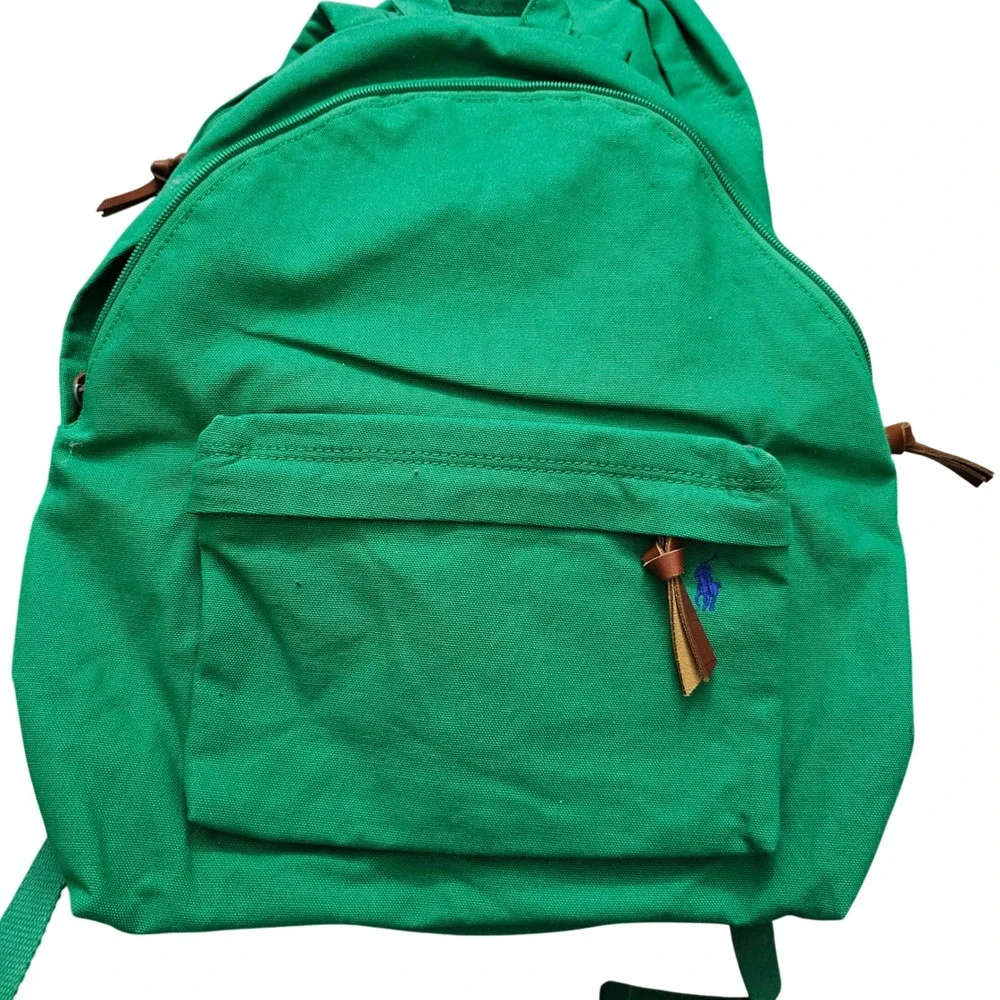 Polo Ralph Lauren Canvas Backpack Green Classic‎ Polo Pony Logo School Work Nwot
